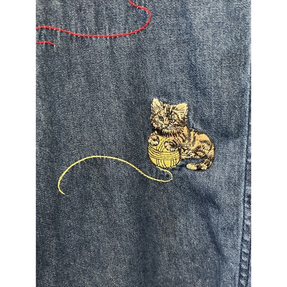 Vintage Cat Lady Shirt Women’s XL Tall Embroidered Denim Cabin Creek Button 90s - Picture 4 of 8